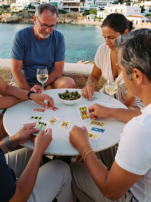Lernen Sie Spanisch beim Kartenspielen in der Bucht von Sant Antoni